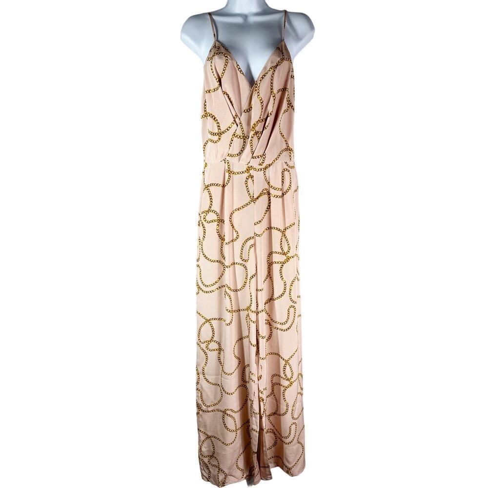 L’AGENCE Chiara Pleated Cami Gold Chain Print Wide Leg Jumpsuit Pink Size 2